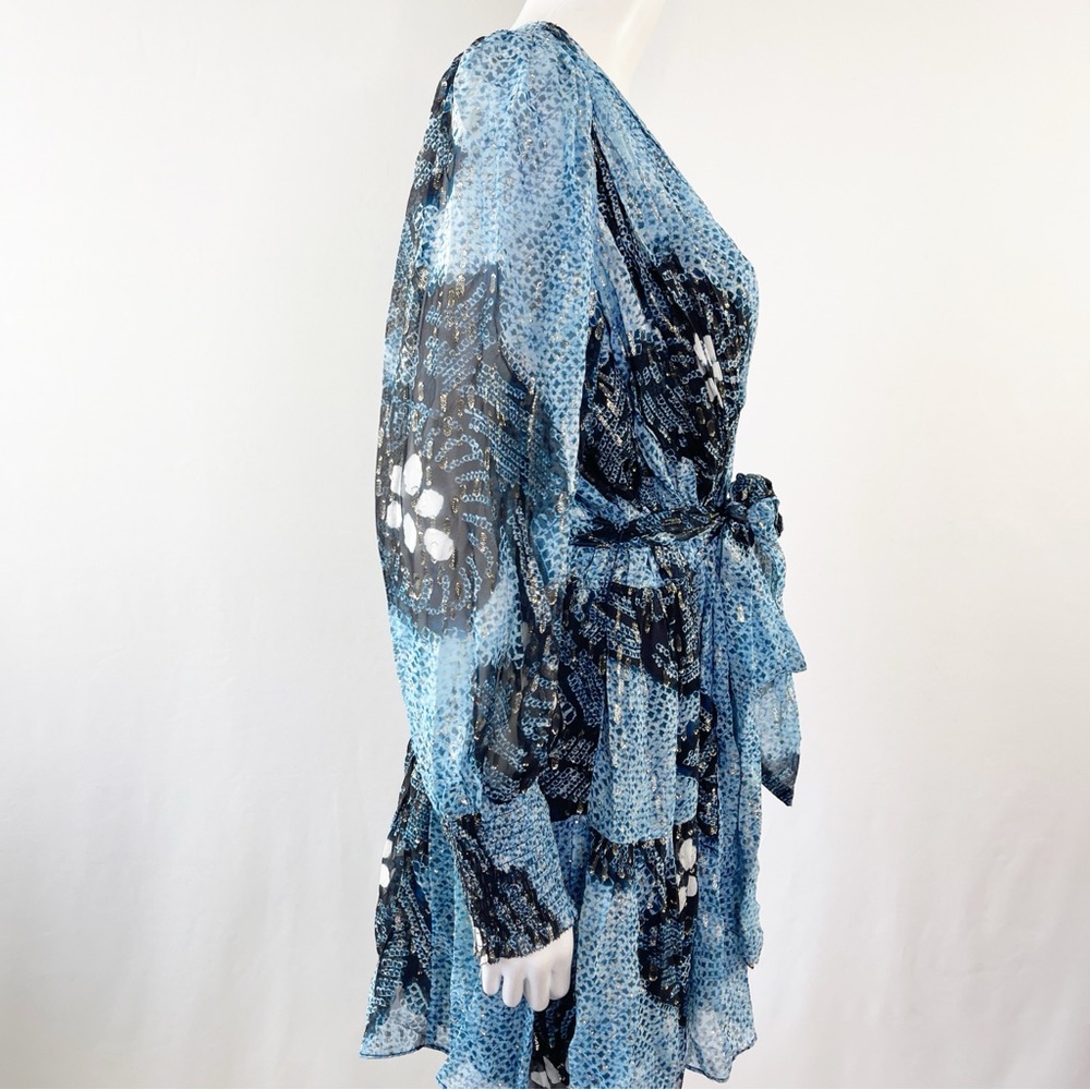Ulla Johnson NOEMI Dress Size 12 Silk Metallic Mini Shibori Print in Sky Blue - Picture 9 of 16